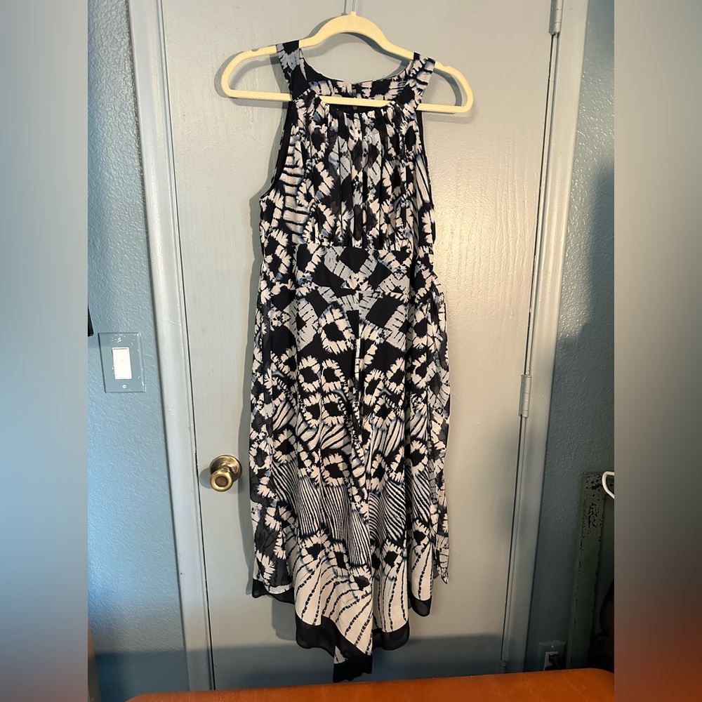 Dressbarn sleeveless navy/white polyester maxi dress, formal or casual, 12, EUC